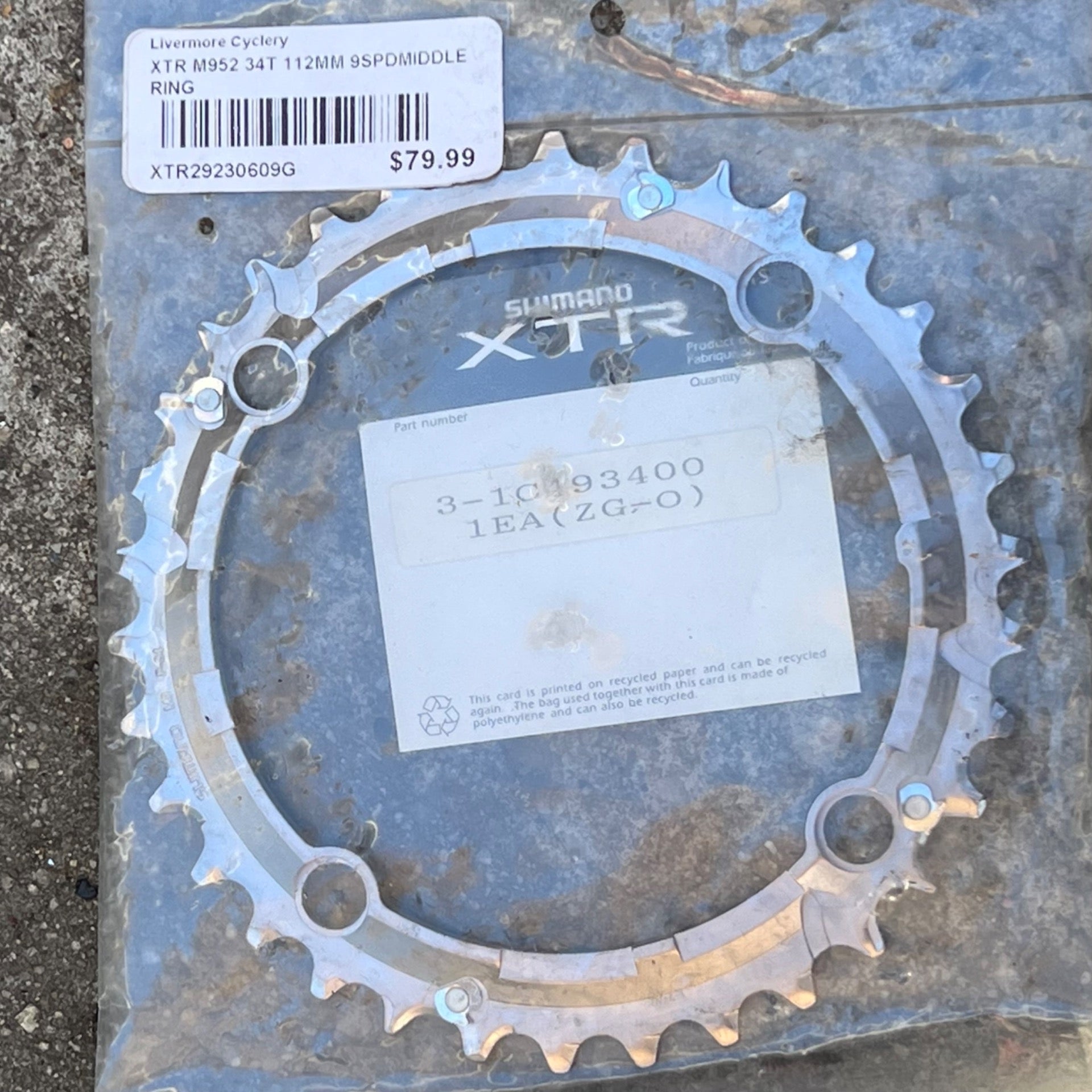 NOS Shimano XTR M952 112 BCD 34T Chainring Middle 9 Speed Vintage Retro MTB 