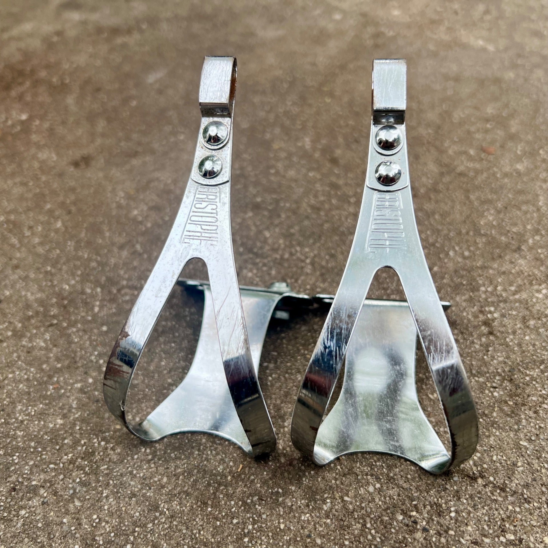 Christophe Toe Clips Size Large L Vintage Chrome Eroica Retro Road Touring Bike 