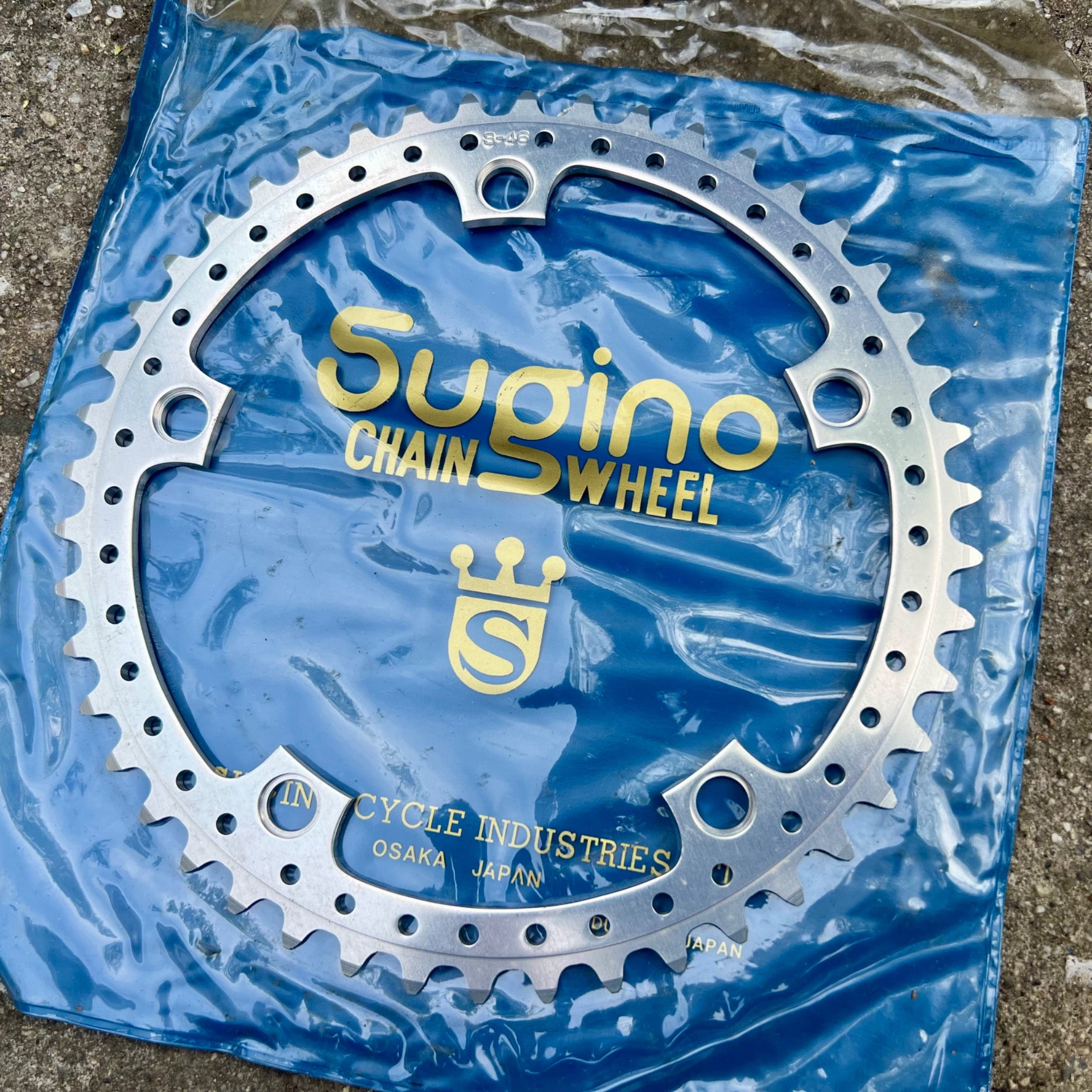 NOS Sugino 144 BCD 46T Chainring Drillium Vintage Road Track Bike Silver Retro 