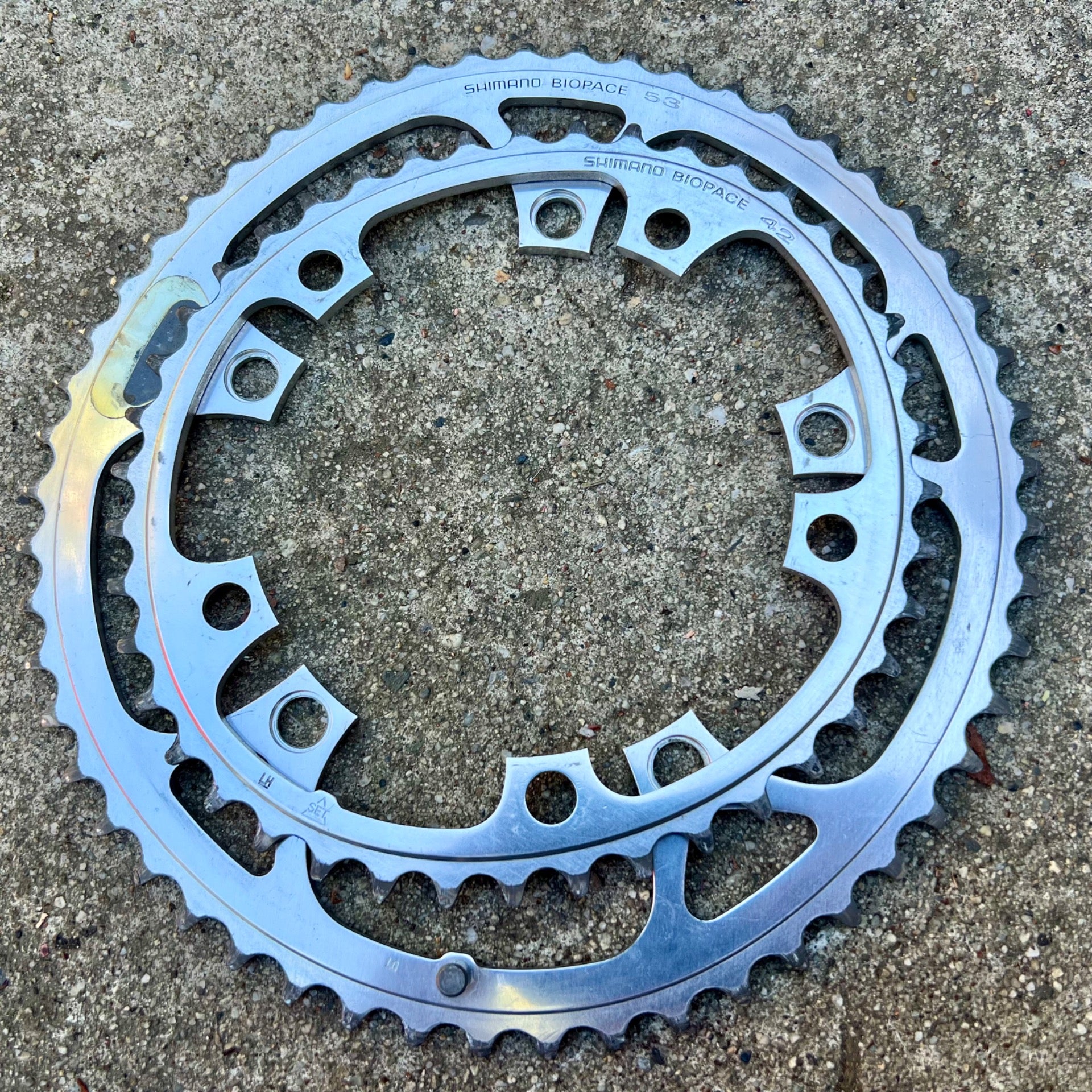 Shimano Biopace Chainring Set 130 BCD 42/53T Tooth Silver Anodized Aluminum 