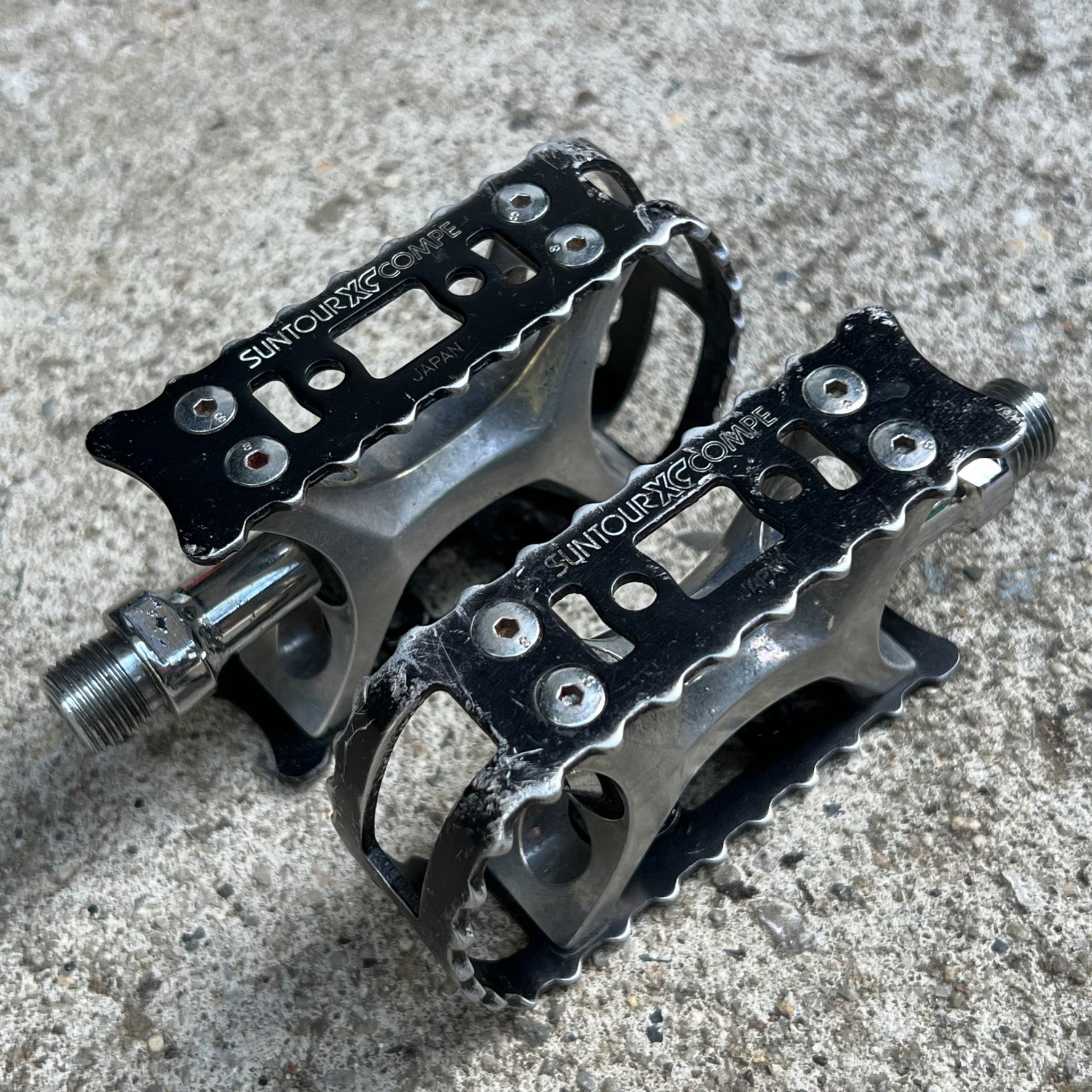 Suntour XC Compe 9/16” BMX Pedals Black Silver MTB ATB Mountain Bike OG 80’s