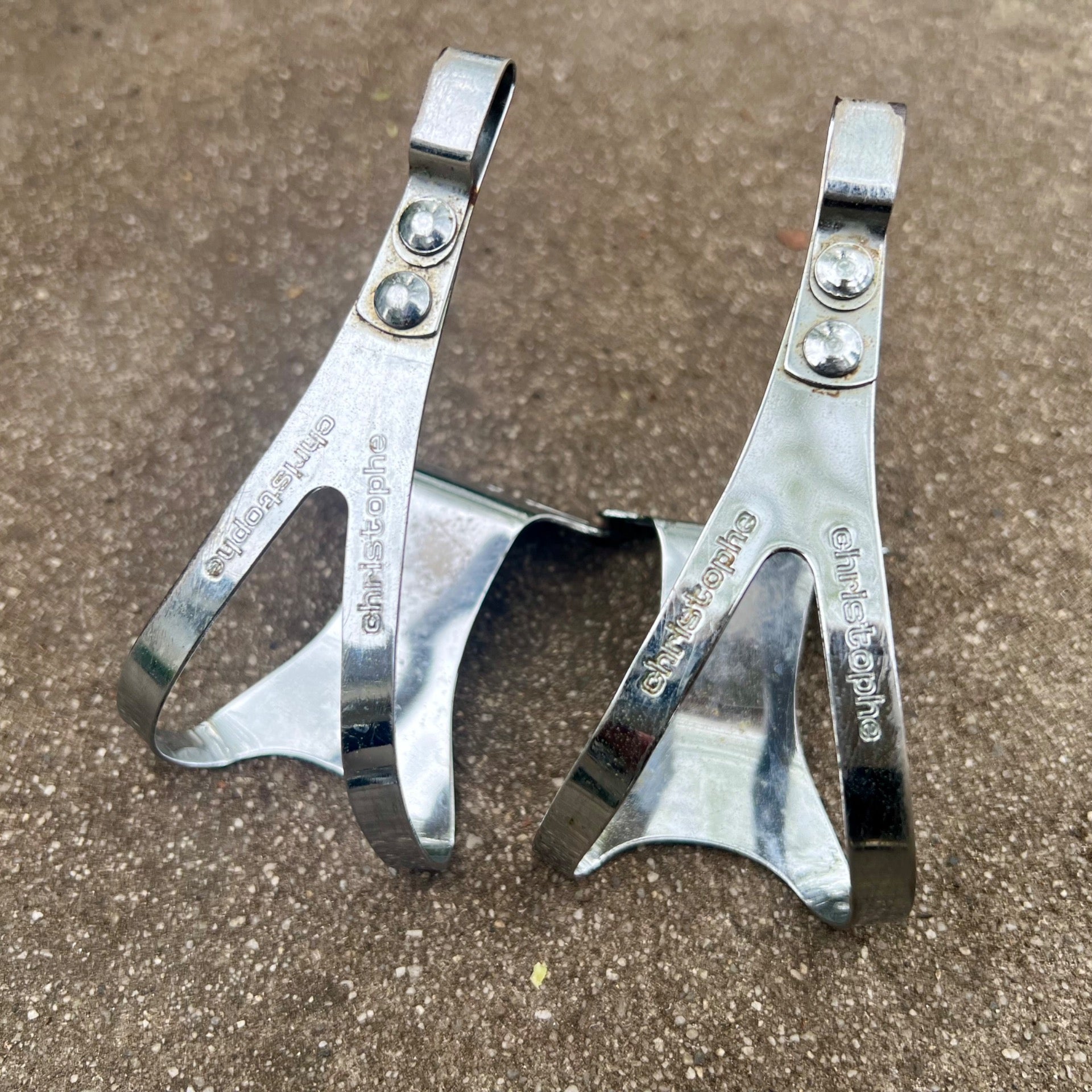 Christophe Toe Clips Size Medium Chrome Steel Vintage Road Bike Eroica Touring 