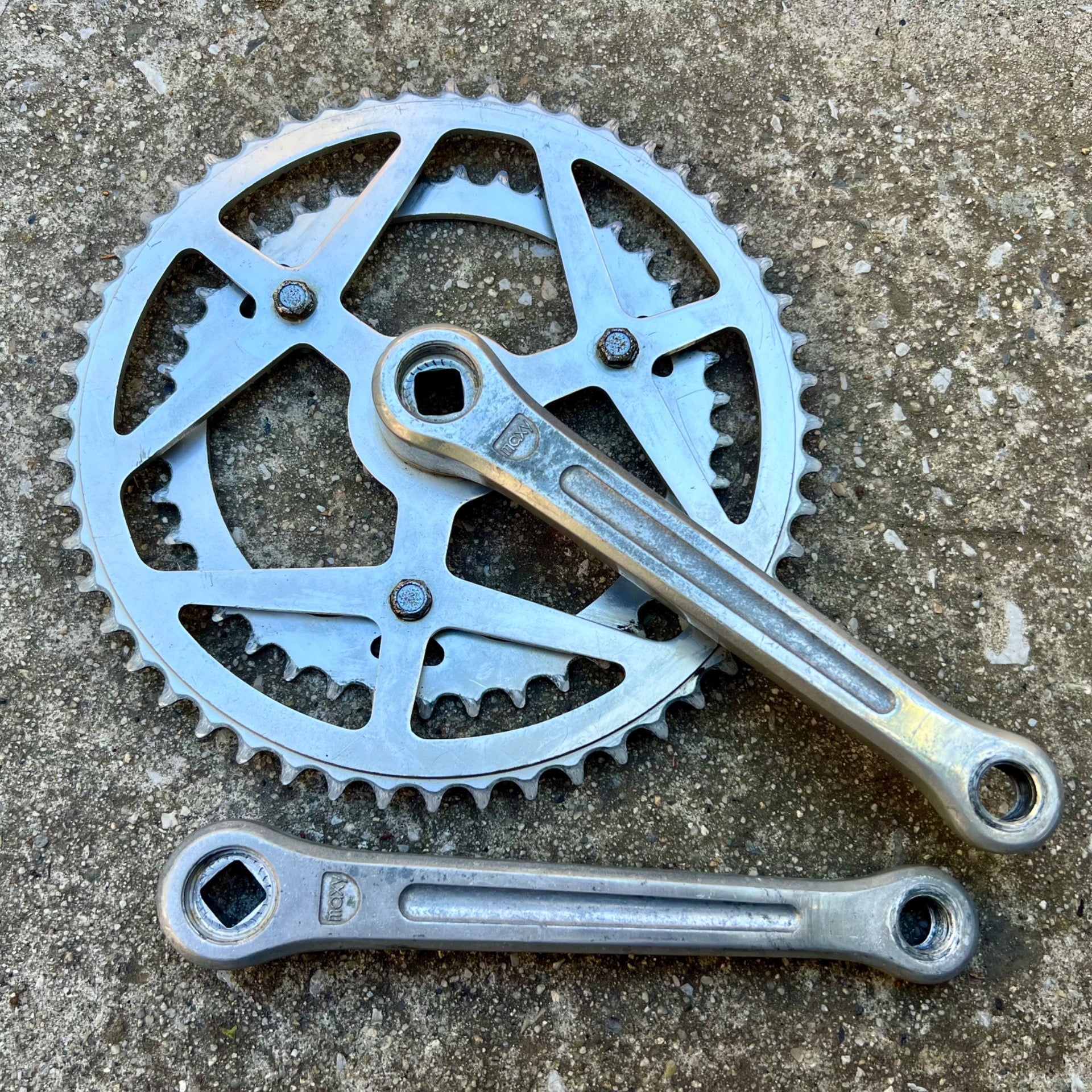Sugino Maxy Crankset 52/40T 171mm Double Square Taper Silver Vintage 3 Bolt Arm