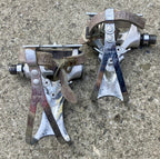 Used Shimano 600EX PD-6207 Toe Clip Pedals Vintage Bike Strap Silver Chrome Retro-Bicycle Bin