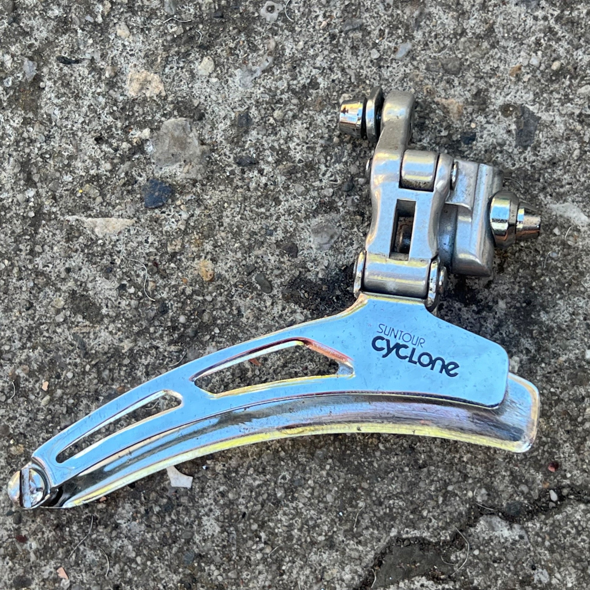 Suntour Cyclone Braze On Front Derailleur Bottom Pull Vintage Road Double Chrome