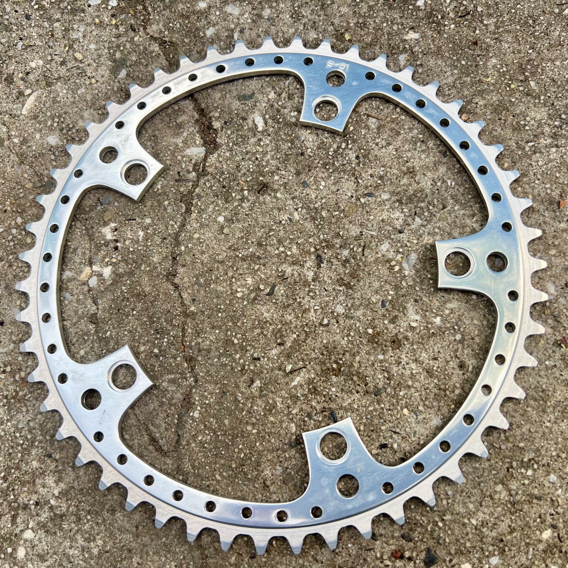 NOS Sugino 144 BCD 51T Chainring Drillium Vintage Road Track Bike Silver Retro 