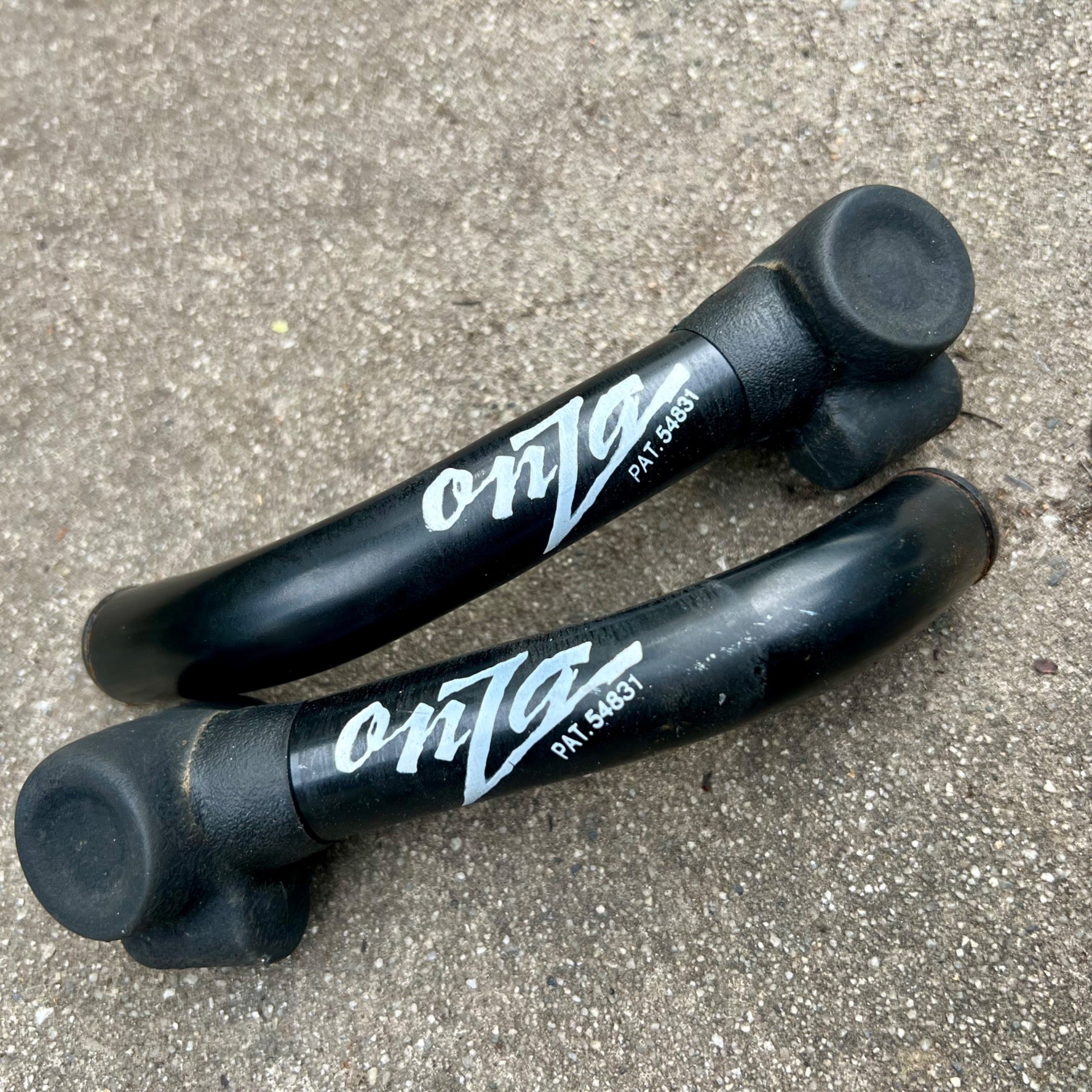 Onza Steel Black Bar Ends Angled Clamp On Rubber Grip Logo Vintage MTB Retro