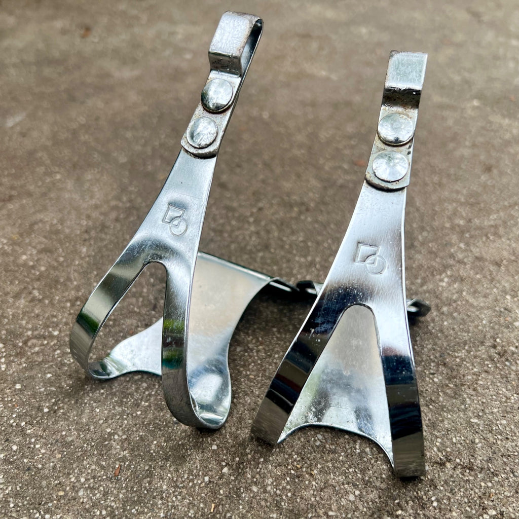 Used KKT NJS Size Large L Toe Clips Chrome Vintage Steel Track Road Eroica Touring-Bicycle Bin