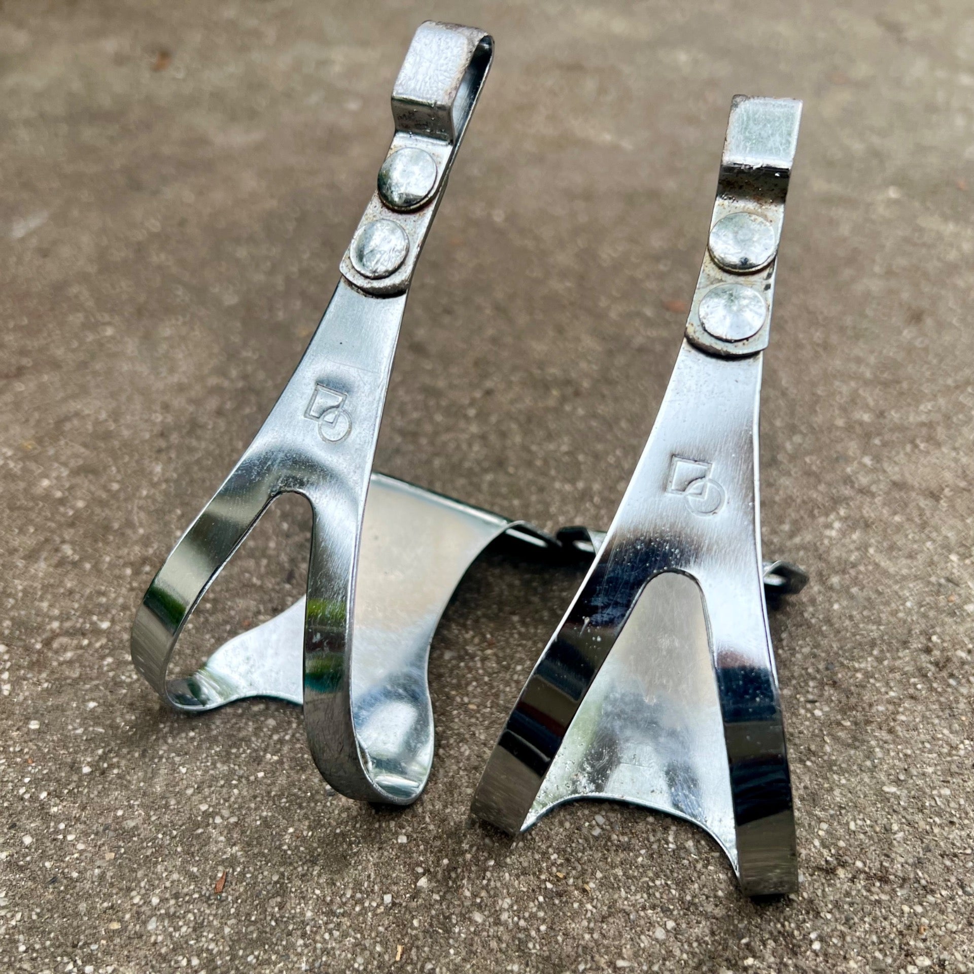 KKT NJS Size Large L Toe Clips Chrome Vintage Steel Track Road Eroica Touring 