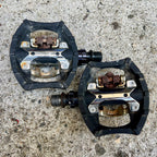 Used Forte Dual Sided Platform Clipless SPD Pedals Black Gravel MTB Road Bike-Bicycle Bin