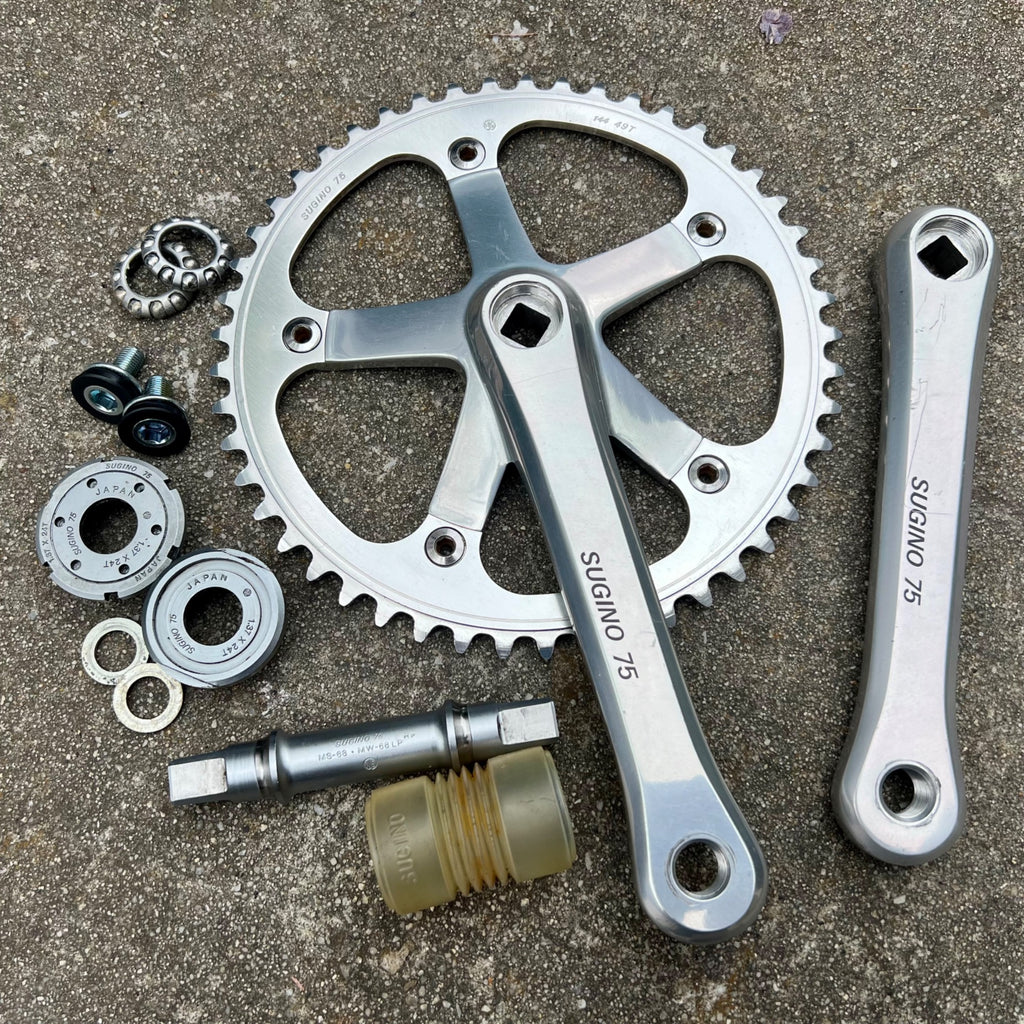 Sugino 75 165mm Crankset & Bottom Bracket 68mm NJS Silver Track Vintage Retro