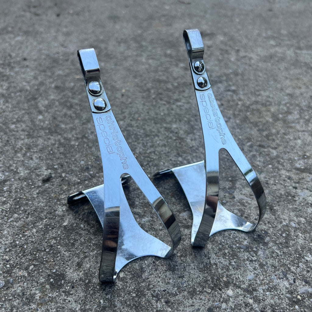 Used Christophe Special Toe Clips Size Large Vintage Retro Eroica Chrome Road Touring-Bicycle Bin