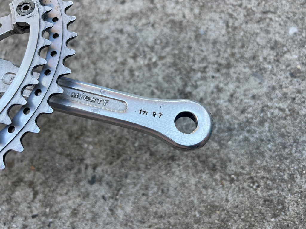 Sugino Mighty Crankset 171mm 48/42T Double Vintage Road Retro 144 BCD Drillium  - Image 4