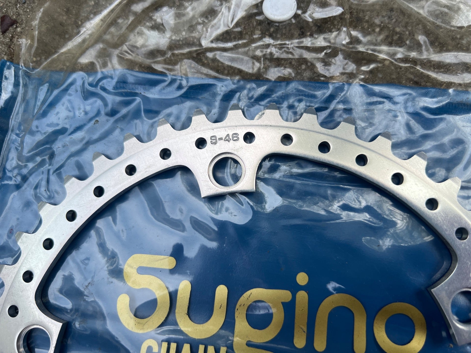 NOS Sugino 144 BCD 46T Chainring Drillium Vintage Road Track Bike Silver Retro  - Image 2