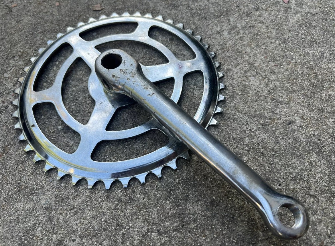 Raleigh Cotter Pin Crankset Sir Walter Stamp Steel Chrome 46T 60’s 70’s Vintage - Image 2