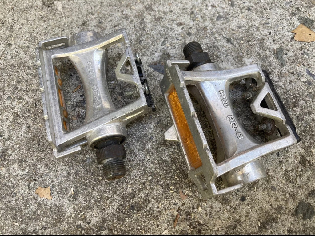 Vintage MKS AR-8 Pedals Road Bike Fits Toe Clips Silver Alloy Steel Retro Bike - Image 2
