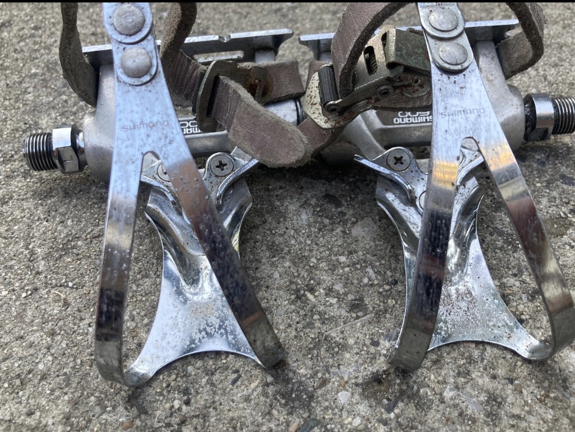 Shimano 600EX PD-6207 Toe Clip Pedals Vintage Bike Strap Silver Chrome Retro - Image 2