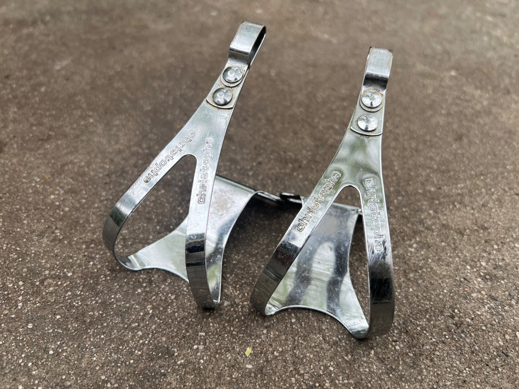 Used Christophe Toe Clips Size Medium Chrome Steel Vintage Road Bike Eroica Touring-Bicycle Bin