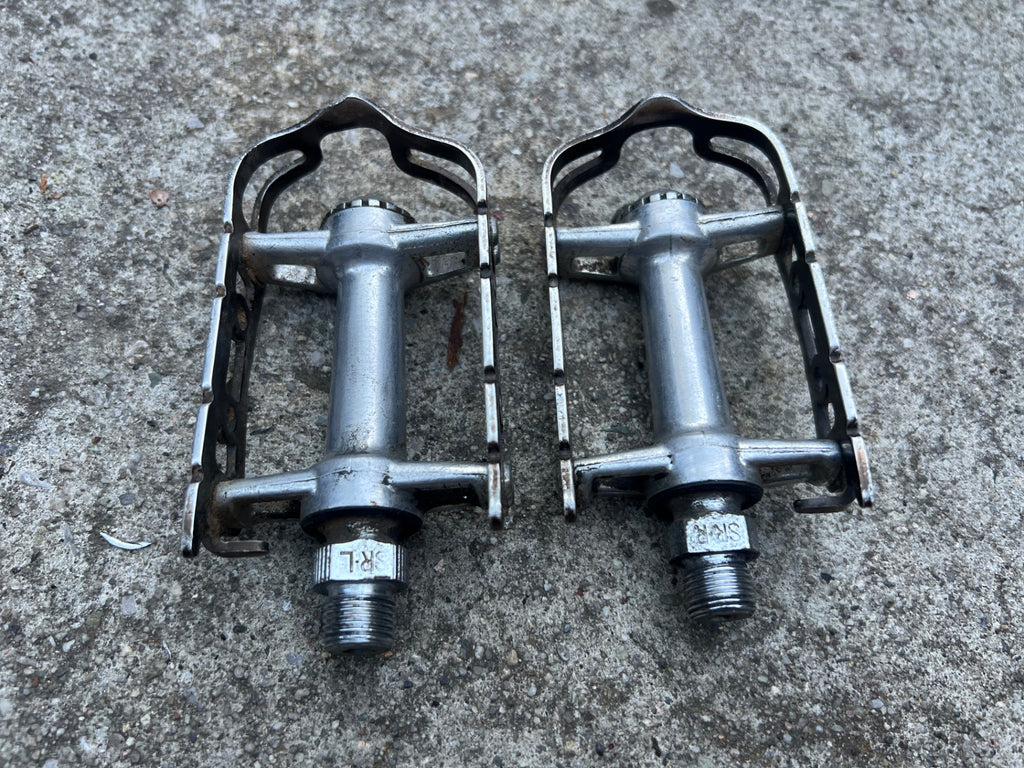 SR SP-100BL Platform Pedals Silver Brown Anodized Road Bike Touring Toe Clip   - Image 2