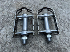 Used SR SP-100BL Platform Pedals Silver Brown Anodized Road Bike Touring Toe Clip-Bicycle Bin