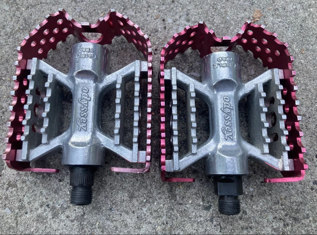 Odyssey Triple Trap 9/16” Pedals Red Pink Anodized Vintage BMX ATB OG Aluminum - Image 2