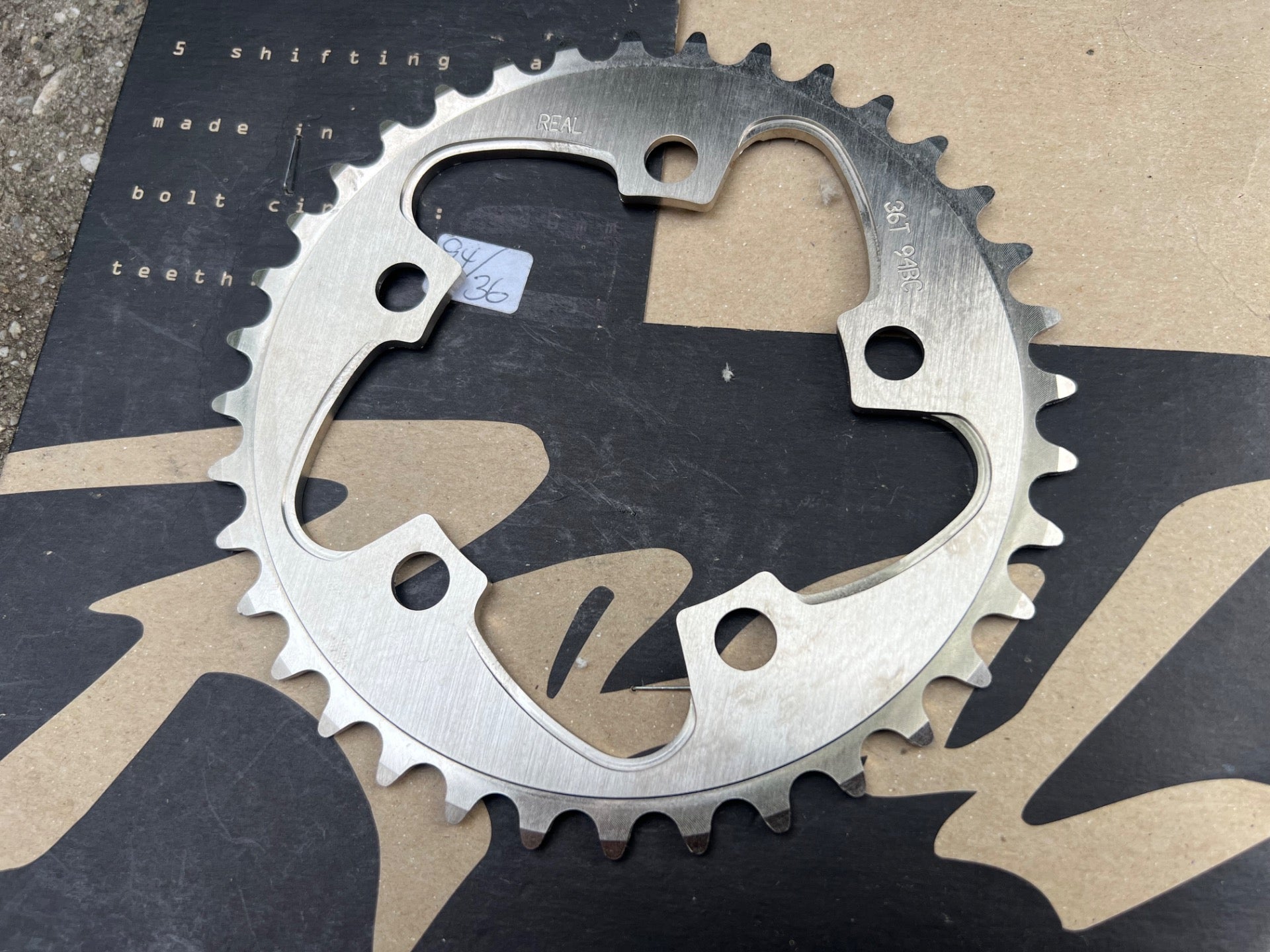 NOS NEW Real 94 BCD 36T 5 Bolt Chainring Silver Vintage MTB Mountain Bike Middle - Image 2