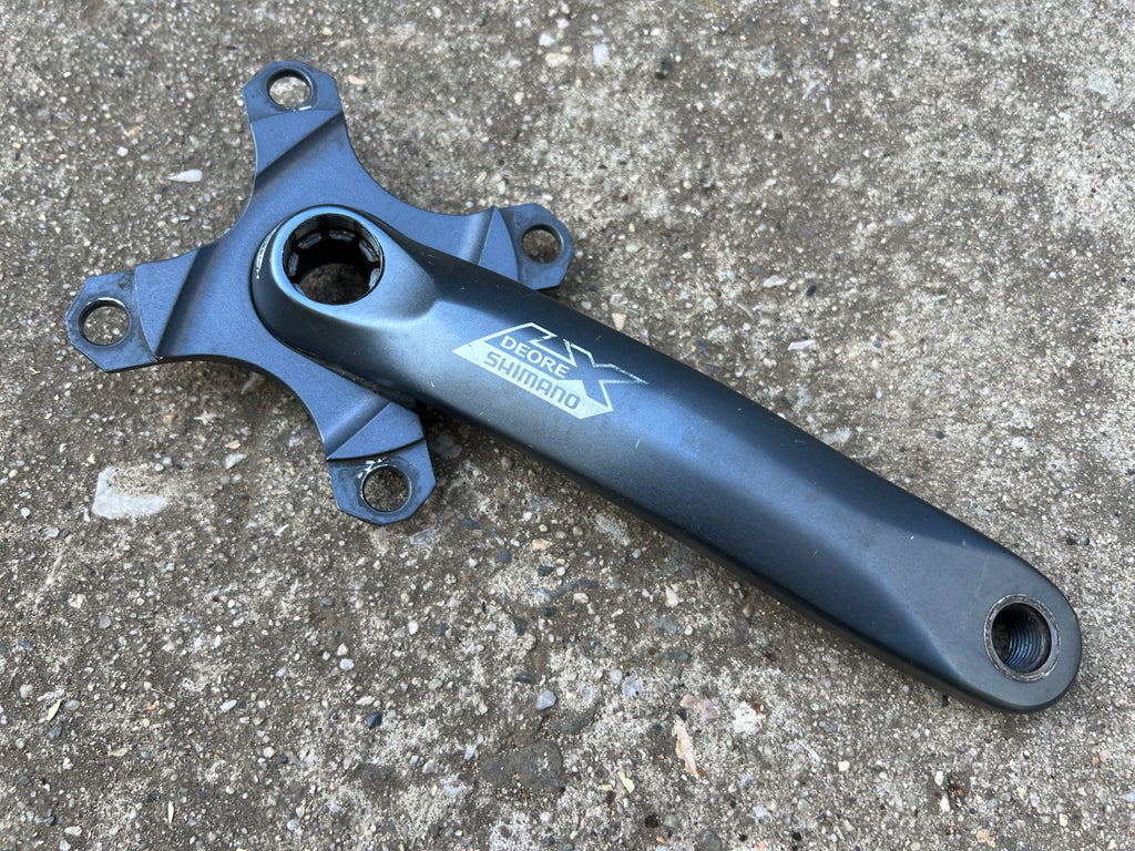 Used Shimano Deore LX FC-M571 170mm Crankset 104 BCD 4 Bolt Blue Vintage Triple MTB-Bicycle Bin