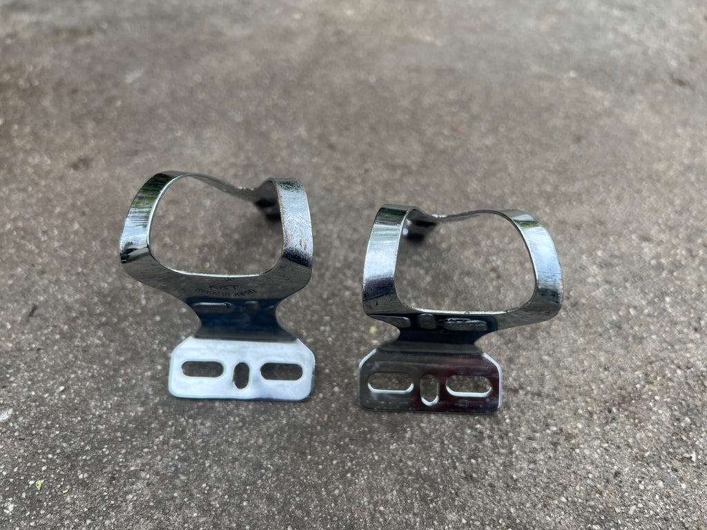 Used KKT NJS Size Large L Toe Clips Chrome Vintage Steel Track Road Eroica Touring-Bicycle Bin