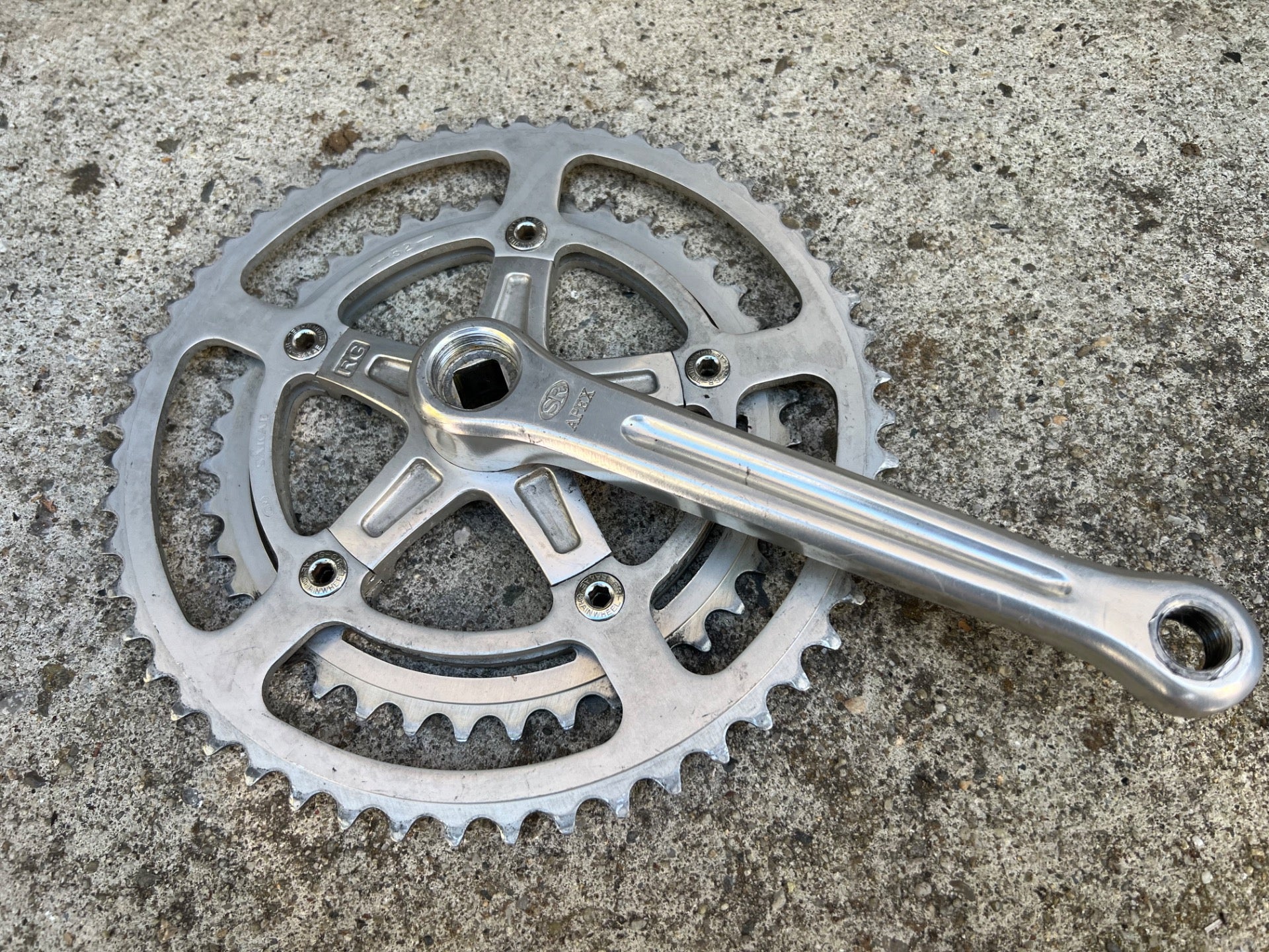 SR Apex RG Crankset 170mm 52-40T Double Vintage Road Touring Bike Silver Gray  - Image 2