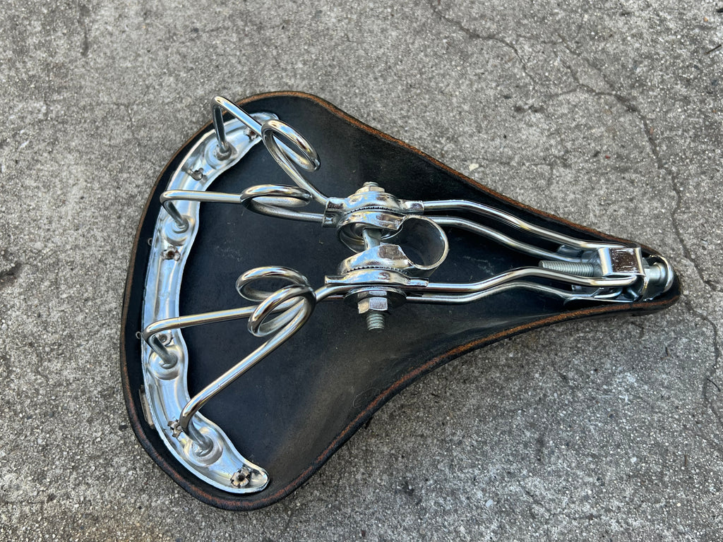 NICE Brooks B72 Black Leather Saddle 4 Rail Vintage Cruiser Bike Vintage Chrome England