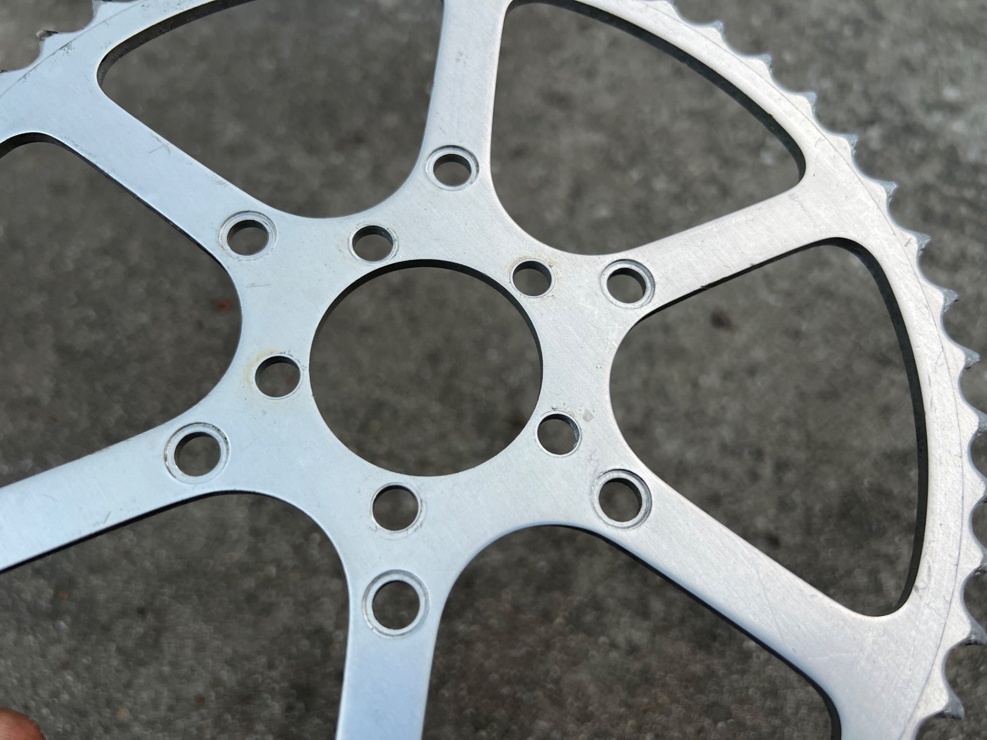 Sugino 50T 50.4/80 BCD Chainring For TA Stronglight Cranks Vintage Silver 6 Bolt - Image 3