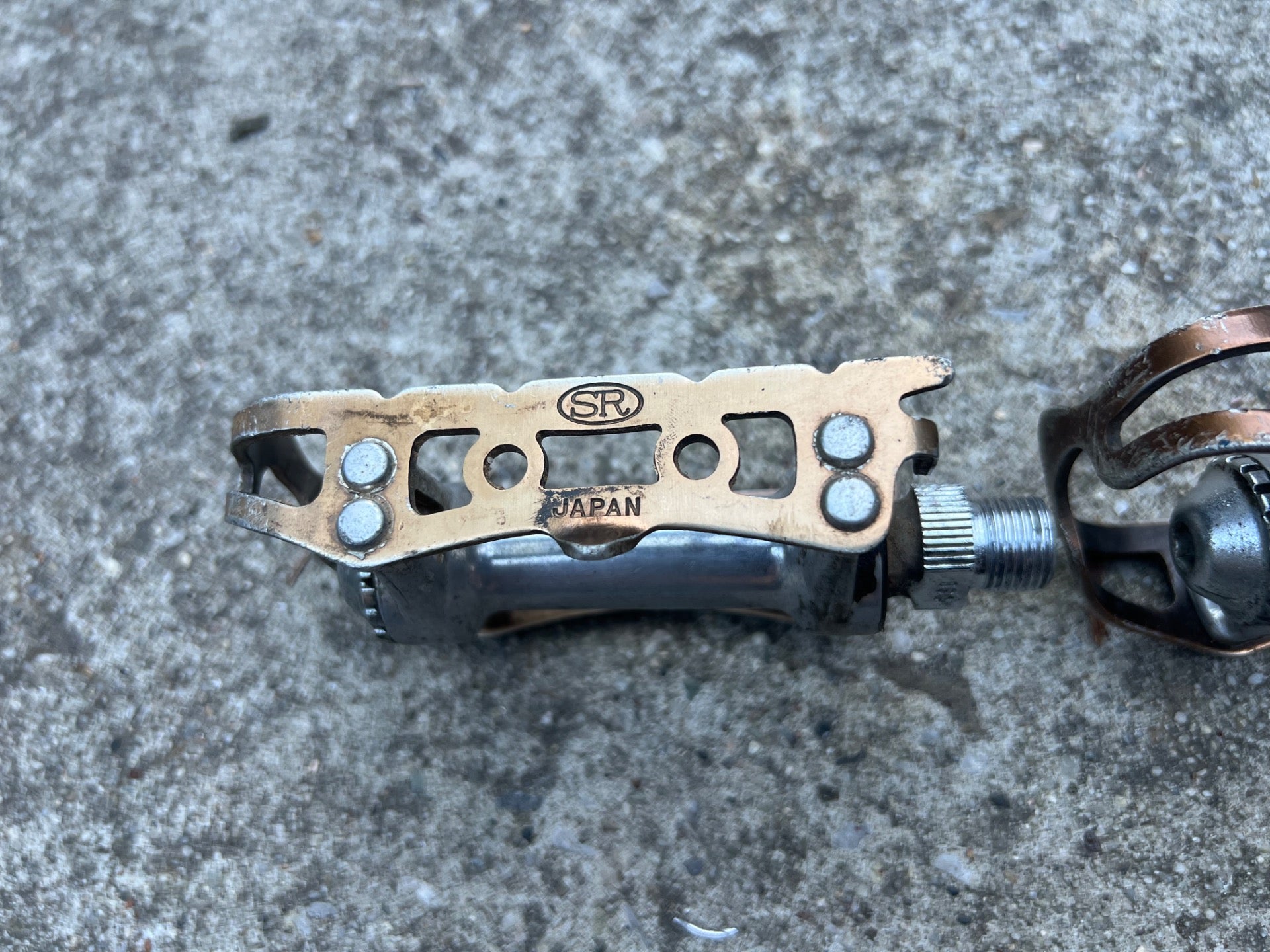 SR SP-100BL Platform Pedals Silver Brown Anodized Road Bike Touring Toe Clip   - Image 4