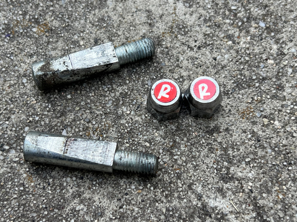 Raleigh Cotter Pins 9.5mmx41.7mm Vintage Chrome Crank Red Nuts Domed R Logo  - Image 4