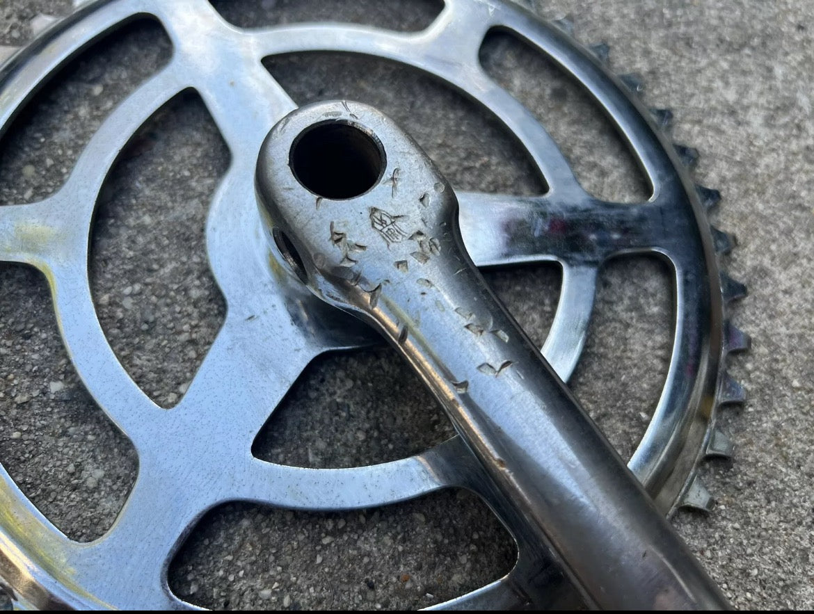 Raleigh Cotter Pin Crankset Sir Walter Stamp Steel Chrome 46T 60’s 70’s Vintage - Image 6