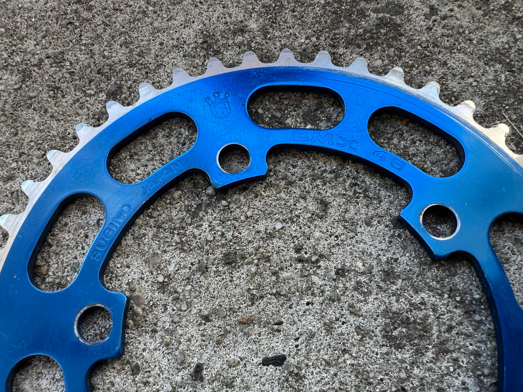Sugino BMX 110 BCD 46T Chainring 5 Bolt Blue Anodized Vintage 3/32”