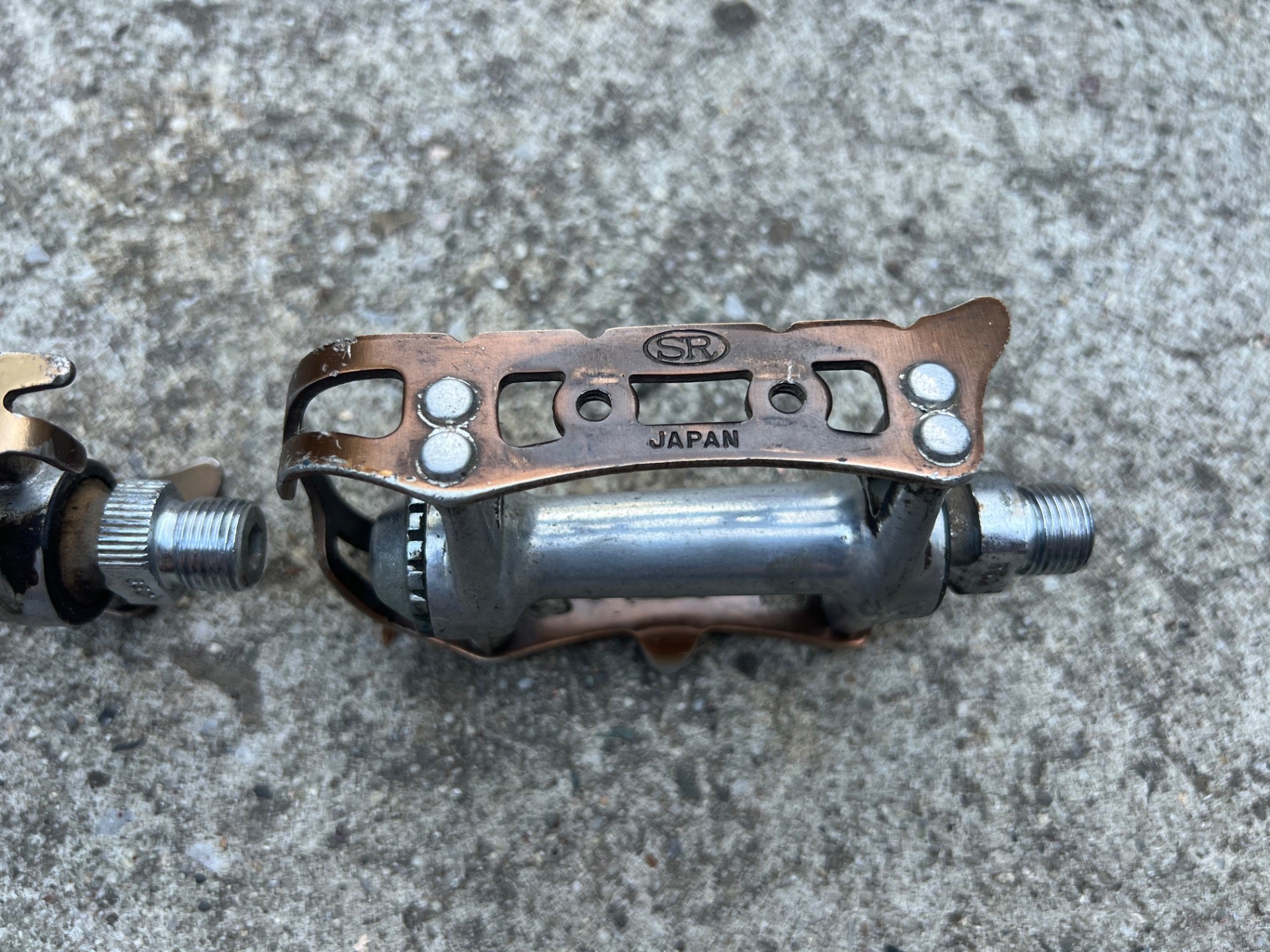 SR SP-100BL Platform Pedals Silver Brown Anodized Road Bike Touring Toe Clip   - Image 5
