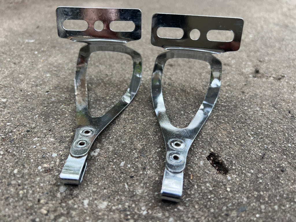 Used Christophe Toe Clips Size Small Vintage Retro Eroica Chrome Steel Road Touring-Bicycle Bin