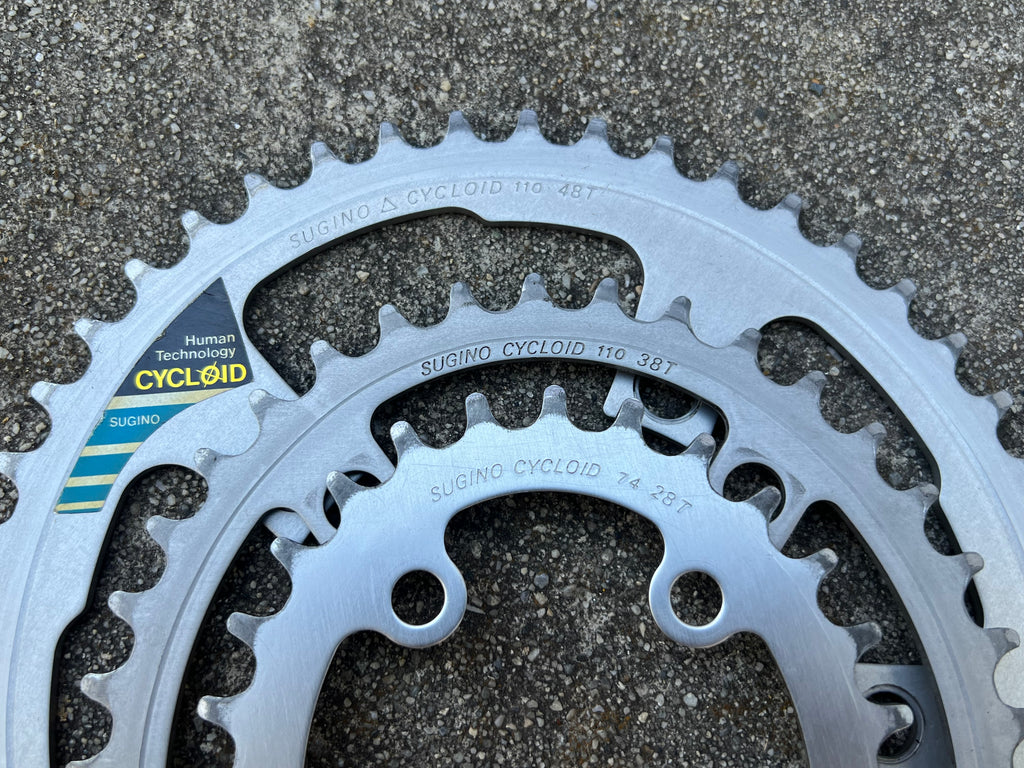 Sugino Cycloid 28/38/48T 110/74 BCD 5 Bolt Oval Chainring Set Vintage MTB Touring