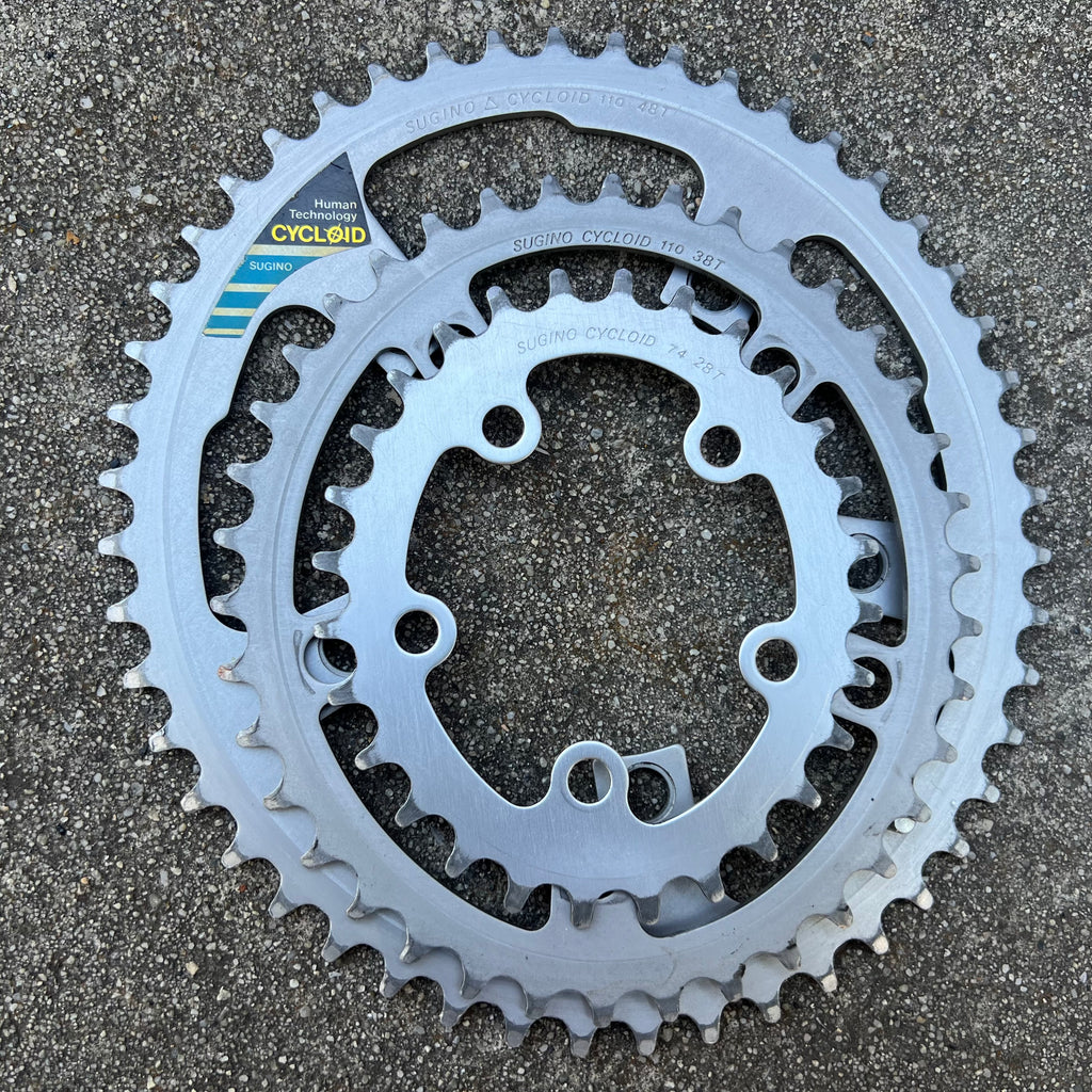 Sugino Cycloid 28/38/48T 110/74 BCD 5 Bolt Oval Chainring Set Vintage MTB Touring