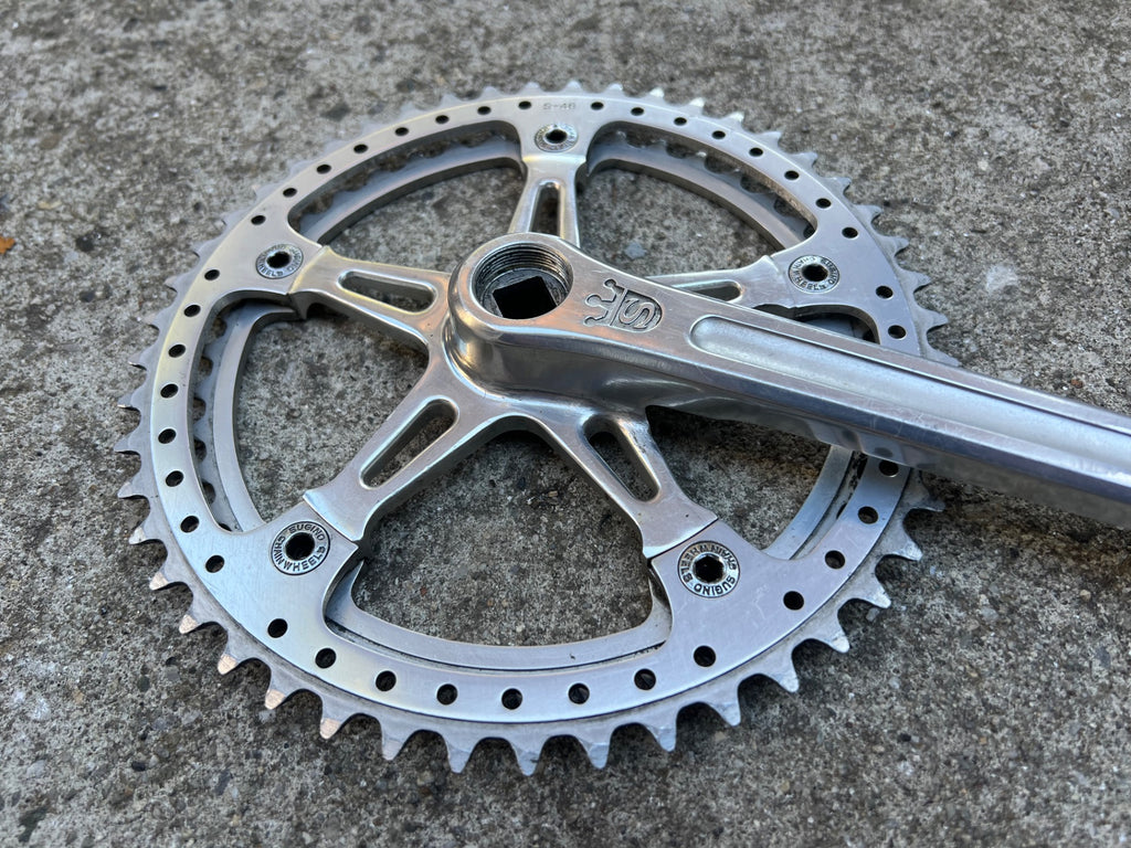 Sugino Mighty Crankset 171mm 48/42T Double Vintage Road Retro 144 BCD Drillium  - Image 11