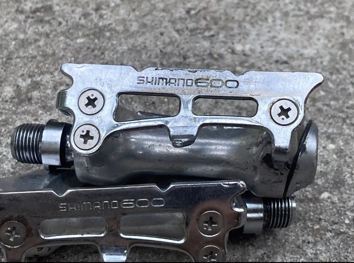 Shimano 600 Tricolor Toe Clip Pedals 9/16” Vintage Silver Road Bike Chrome - Image 7