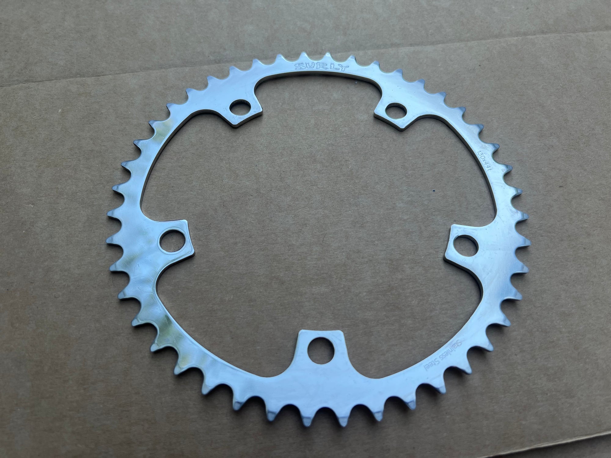 NOS NEW 130 BCD 44T Surly Stainless Steel Chainring Road Track Commuter Single Speed 3/32”