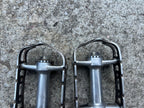 Used SR SP-100BL Platform Pedals Silver Brown Anodized Road Bike Touring Toe Clip-Bicycle Bin