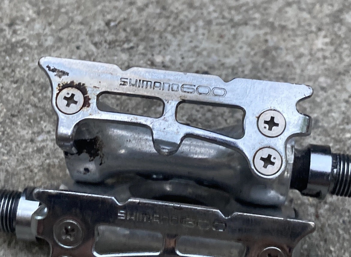 Shimano 600 Tricolor Toe Clip Pedals 9/16” Vintage Silver Road Bike Chrome - Image 8