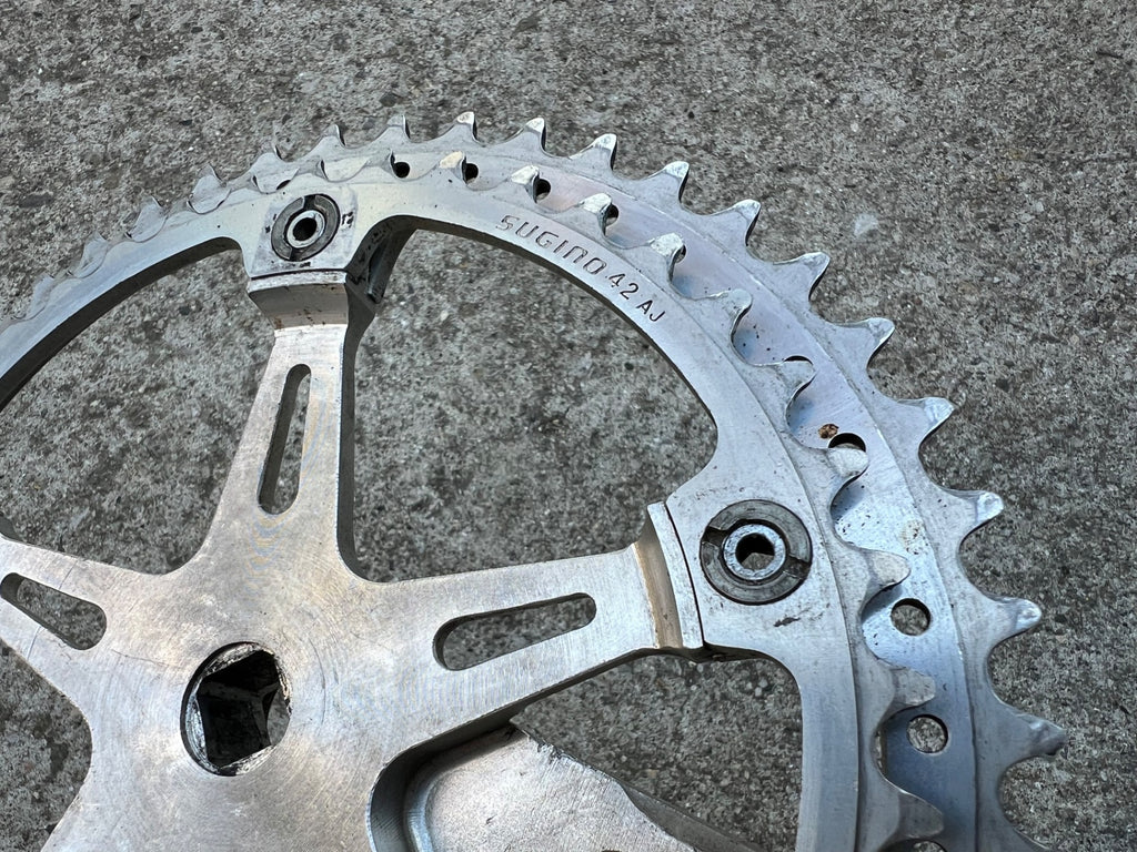 Sugino Mighty Crankset 171mm 48/42T Double Vintage Road Retro 144 BCD Drillium  - Image 13