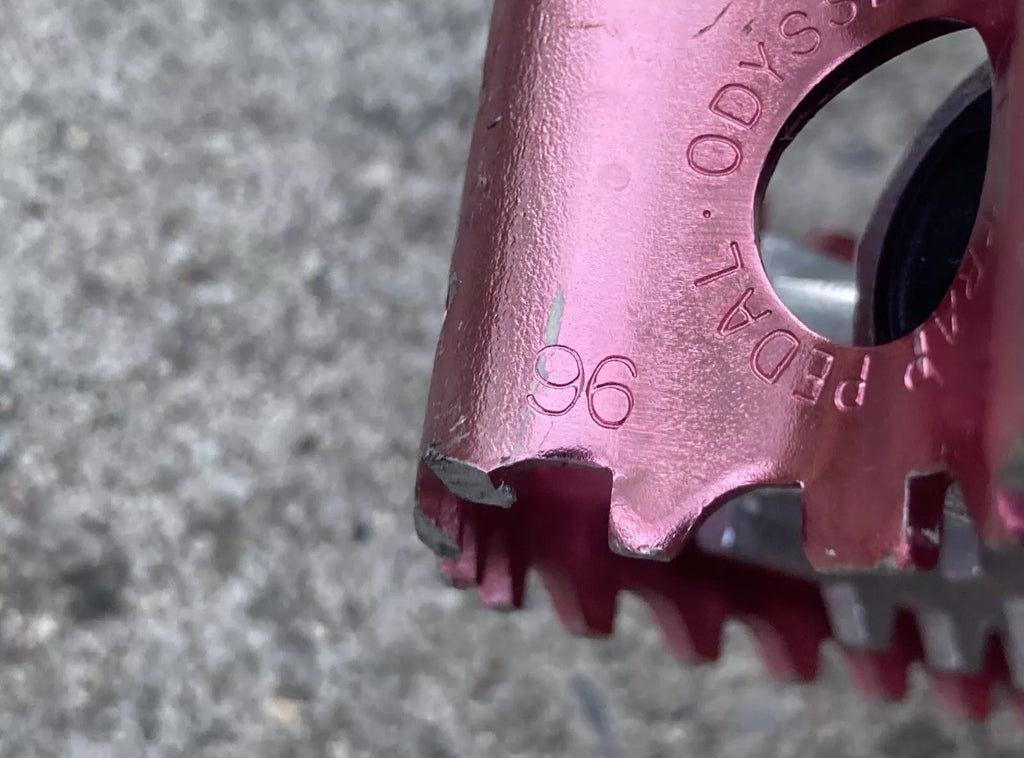 Odyssey Triple Trap 9/16” Pedals Red Pink Anodized Vintage BMX ATB OG Aluminum - Image 9
