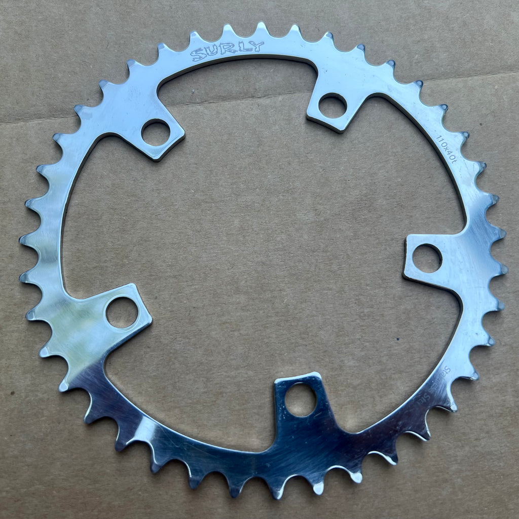 NOS NEW Surly 110 BCD 40T Single Speed Stainless Steel Chainring Track Road Commuter 3/32”