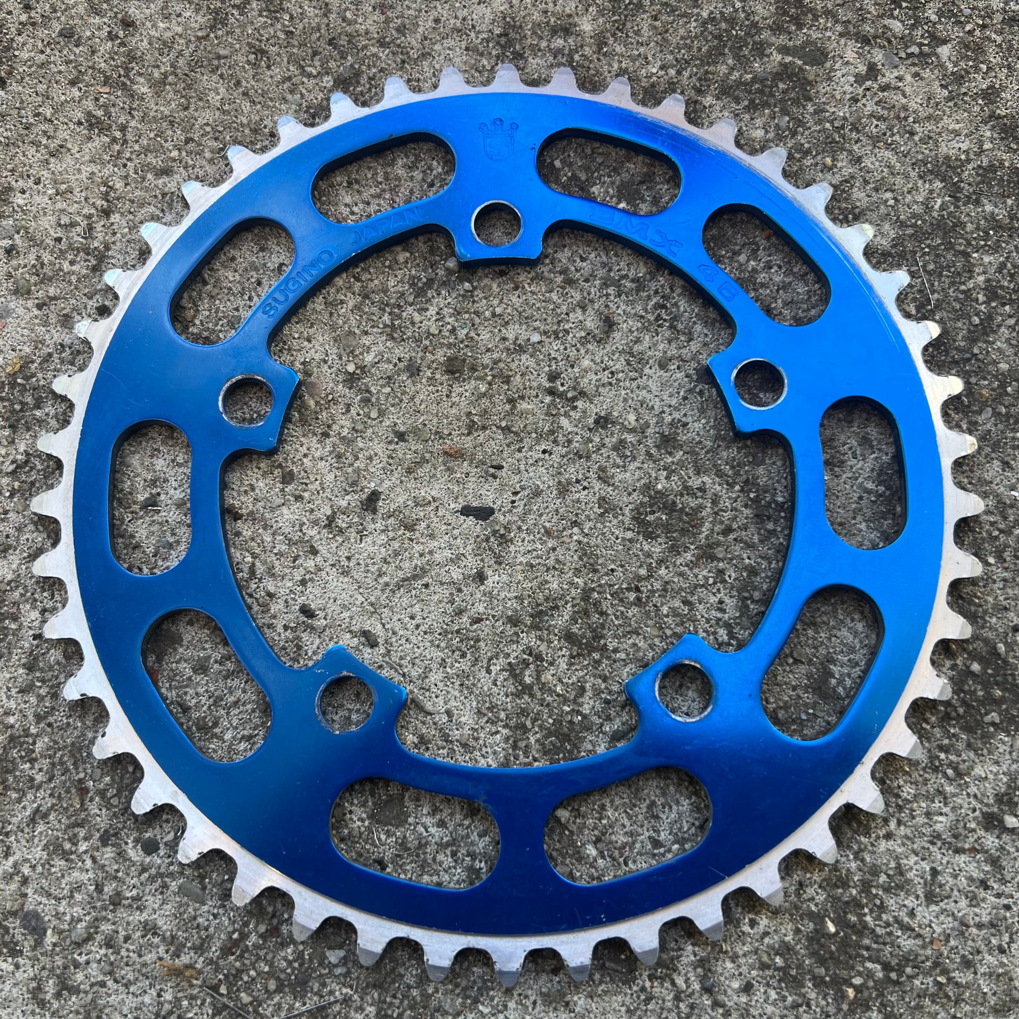 Sugino BMX 110 BCD 46T Chainring 5 Bolt Blue Anodized Vintage 3/32”