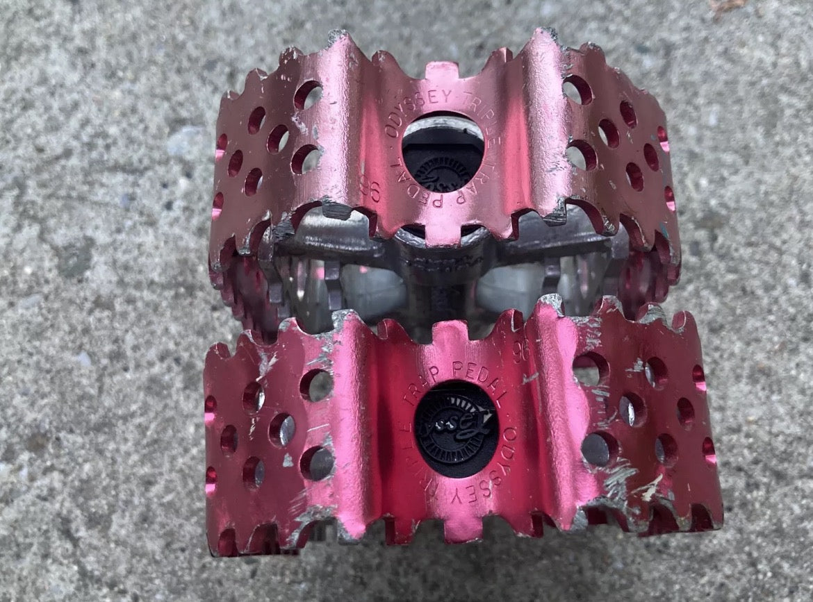 Odyssey Triple Trap 9/16” Pedals Red Pink Anodized Vintage BMX ATB OG Aluminum